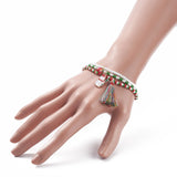 Kissitty Santa Claus Glass Seed Bracelets Set with Tassel