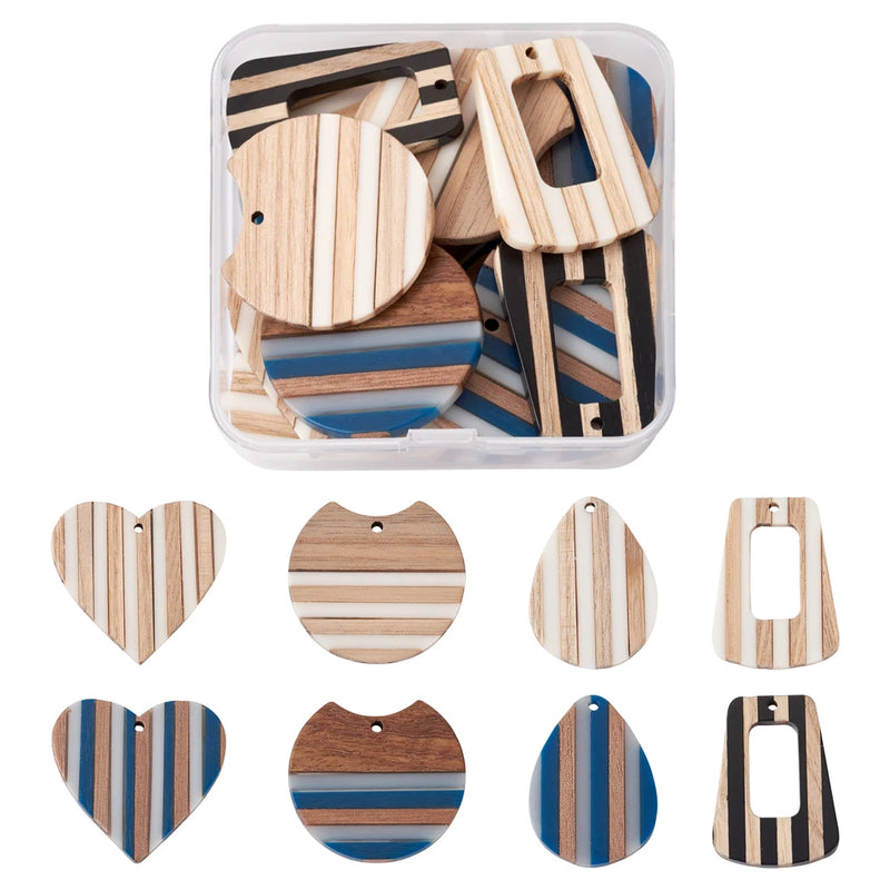 Kissitty 16 Pcs Mixed Shape Resin & Wood Pendant Jewelry Making Kit
