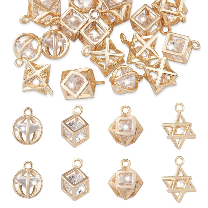 Kissitty 16 Pcs Mixed Shapes CZ Charms for Jewelry Making