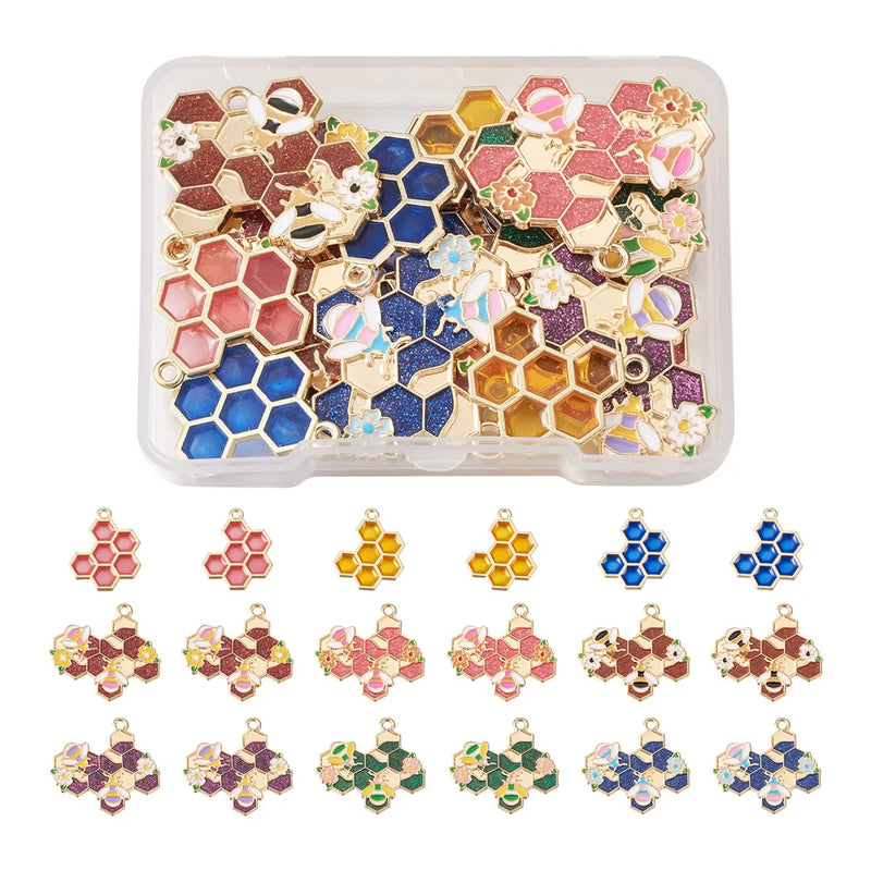 Kissitty 18 Pcs Honeycomb Shape Alloy Enamel Pendants for DIY Jewelry