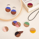 Kissitty 18Pcs Mixed Flat Round Opaque Resin & Walnut Wood Pendants