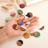 Kissitty 18Pcs Mixed Flat Round Opaque Resin & Walnut Wood Pendants