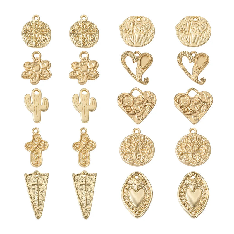 Kissitty 20Pcs 10 Style Alloy Pendants Matte Charms For Jewelry Making