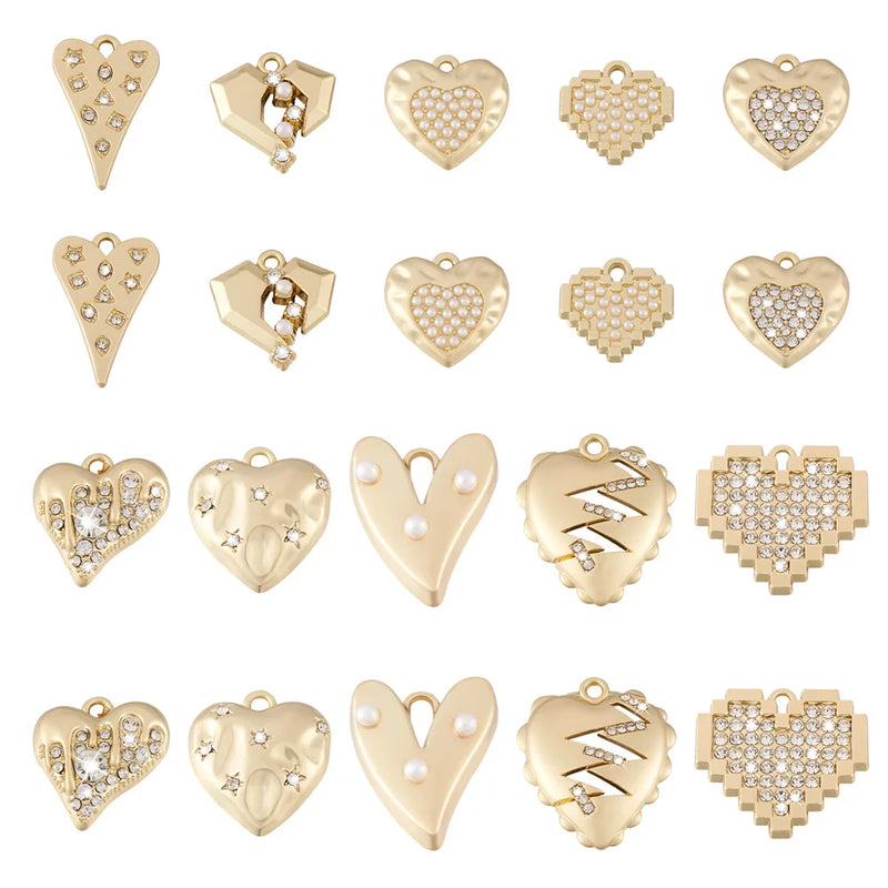 Kissitty 20Pcs Heart Alloy Rhinestone Pendant for Jewelry Making