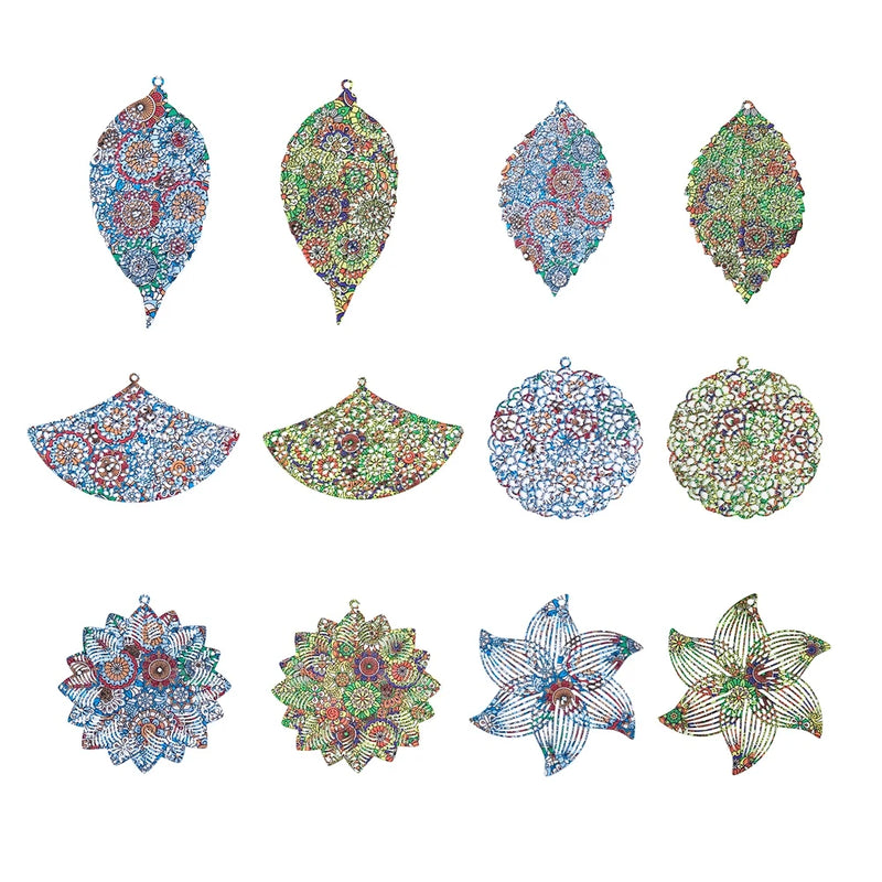 24Pcs Flower Painted Steel Pendants for DIY Earrings Necklace