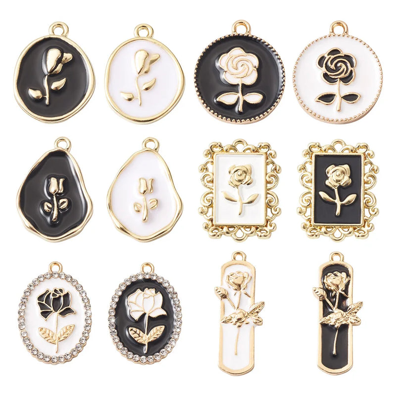 Kissitty Mixed Rose Alloy Enamel Pendants for DIY Jewelry