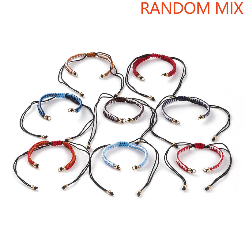 Kissitty Mixed Adjustable Nylon Thread Braided Bracelet With Brass Beads