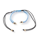Kissitty Mixed Adjustable Nylon Thread Braided Bracelet With Brass Beads