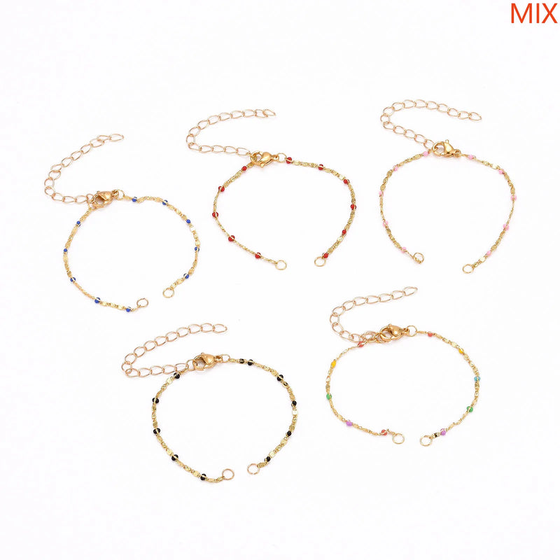 Kissitty 25Pcs Mixed Brass Chains Enamel Bracelet for Jewelry Making