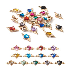 Kissitty 26Pcs Heart with Wings Rhinestone Pendants for Jewelry Making