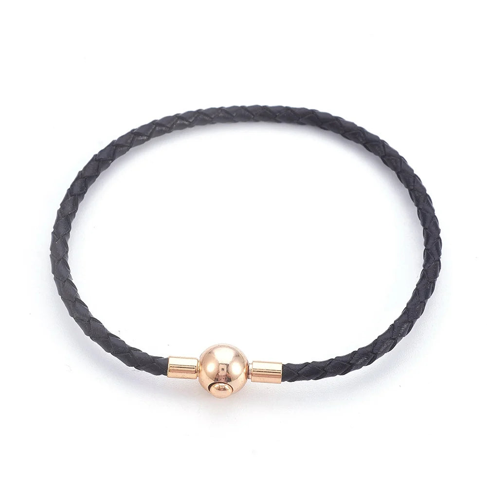 Kissitty Braided Leather Cord Bracelets With Brass Clasps