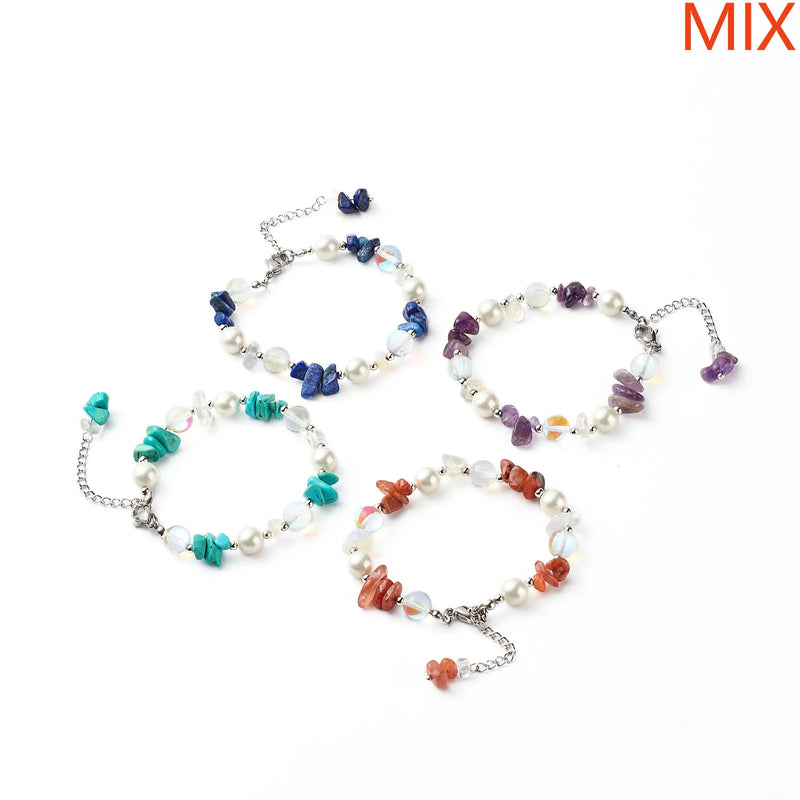 Mixed Stone Chip Beaded Bracelets Set For Women