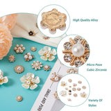 Kissitty 40Pcs Flower Alloy Cabochons with Rhinestone and Pearl Beads