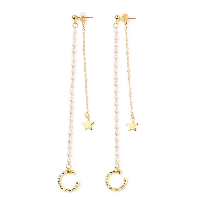 Kissitty Star Shape Cuff Earrings with Chains & Pearl