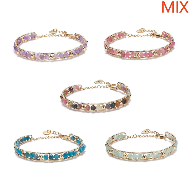 Kissitty 5 Pcs Mixed Stone Beaded Bracelets Women Wire Wrap Power Bracelets