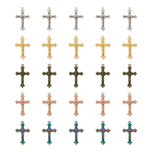 Kissitty 50Pcs Mixed Crucifix Cross Zinc Alloy Pendants for Jewelry Making