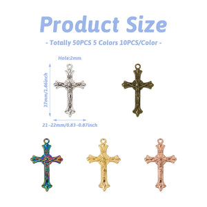 Kissitty 50Pcs Mixed Crucifix Cross Zinc Alloy Pendants for Jewelry Making