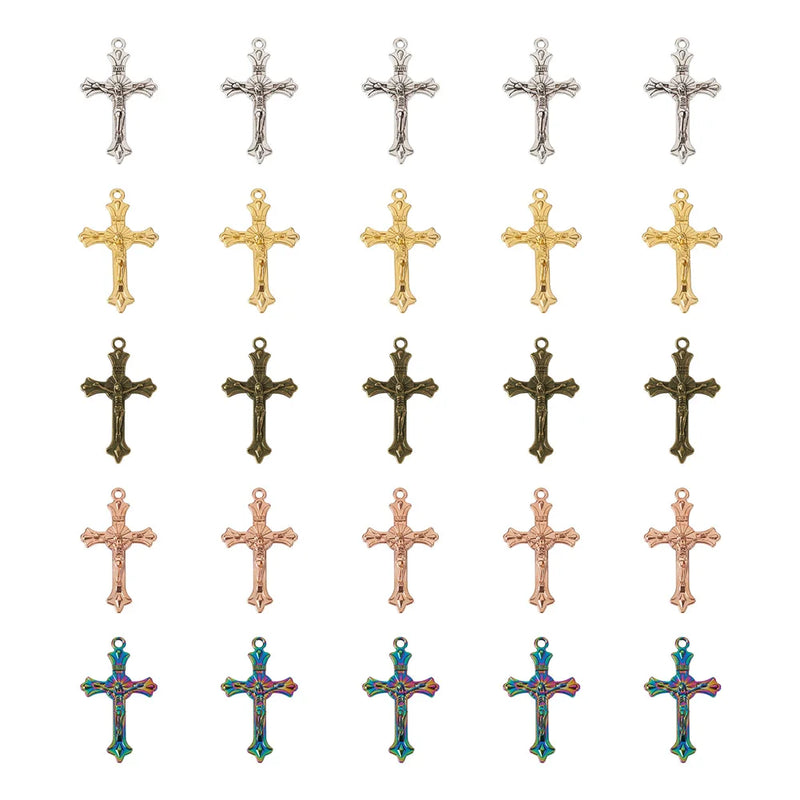Kissitty 50Pcs Mixed Crucifix Cross Zinc Alloy Pendants for Jewelry Making