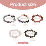 Kissitty 5Pcs Mixed Stone Chip Bead Stretch Bracelets for Women