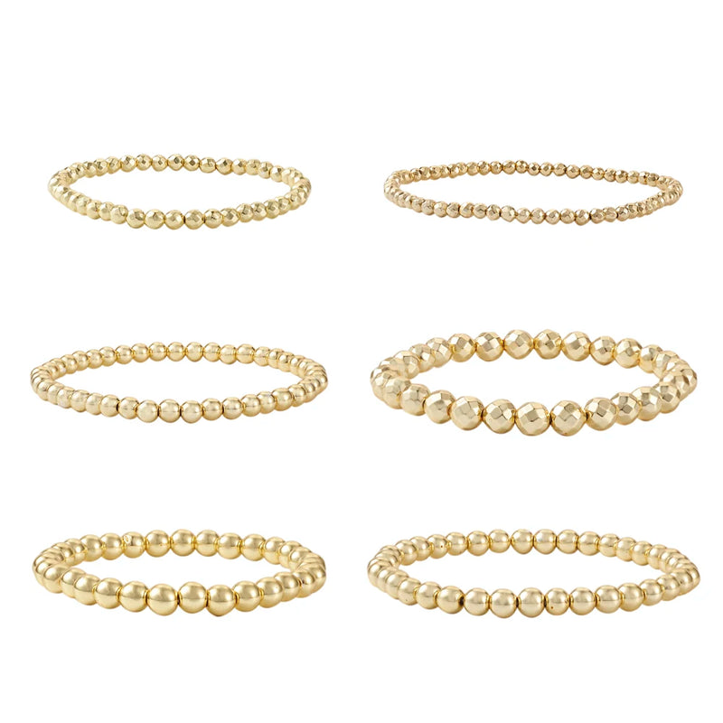 Kissitty 6Pcs Hematite Round Bead Stretch Bracelets Set Natural Stone Bracelet