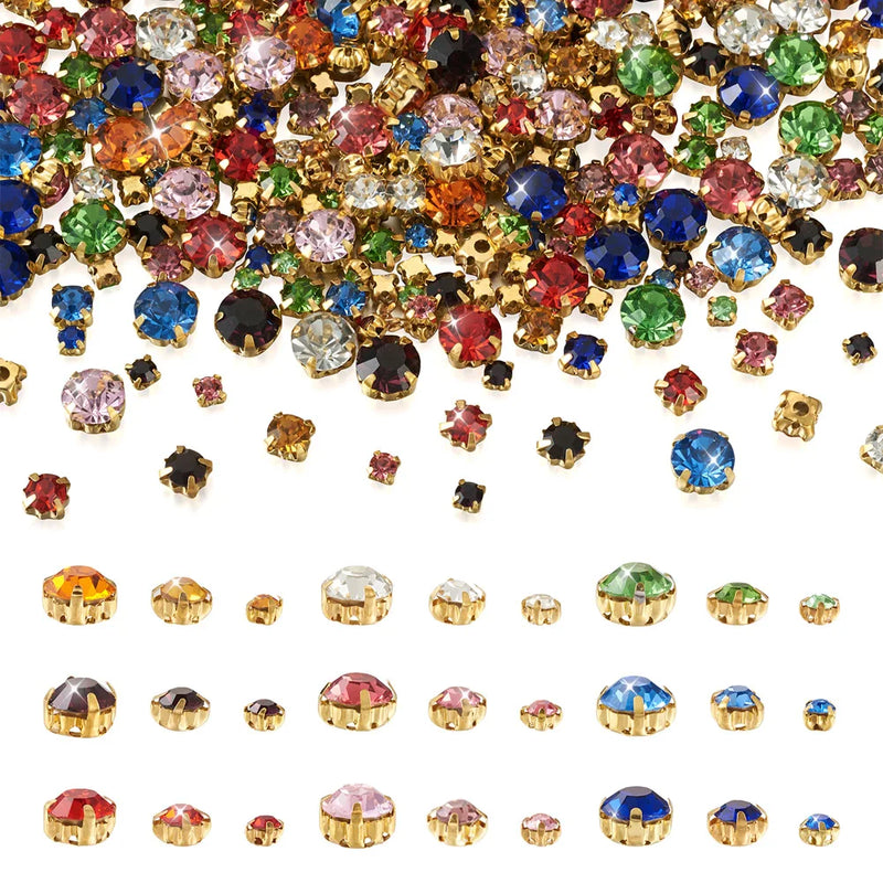 Kissitty 810 Pcs Mixed Sew-on Rhinestone Iron Prong Settings