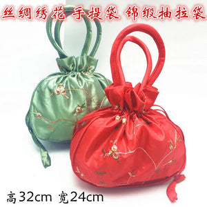 Retro Pure Silk Embroidered Handbags Brocade Smoked Pull Bags 2pc/lot