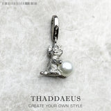 Cat & Pearl Pendant Charm 925 Sterling Silver