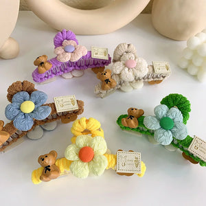 Knitted Flower Bear Hair Clip Net Catch Clip Shark Hair Clip
