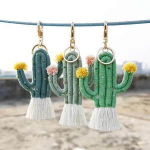 Knitted Green Cactus Tassel Keyrings for Women - Creative Keys Keyrings