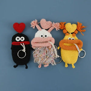 Funny Knitting Wool Crochet Sausage Mouth Keychain Storage Bag