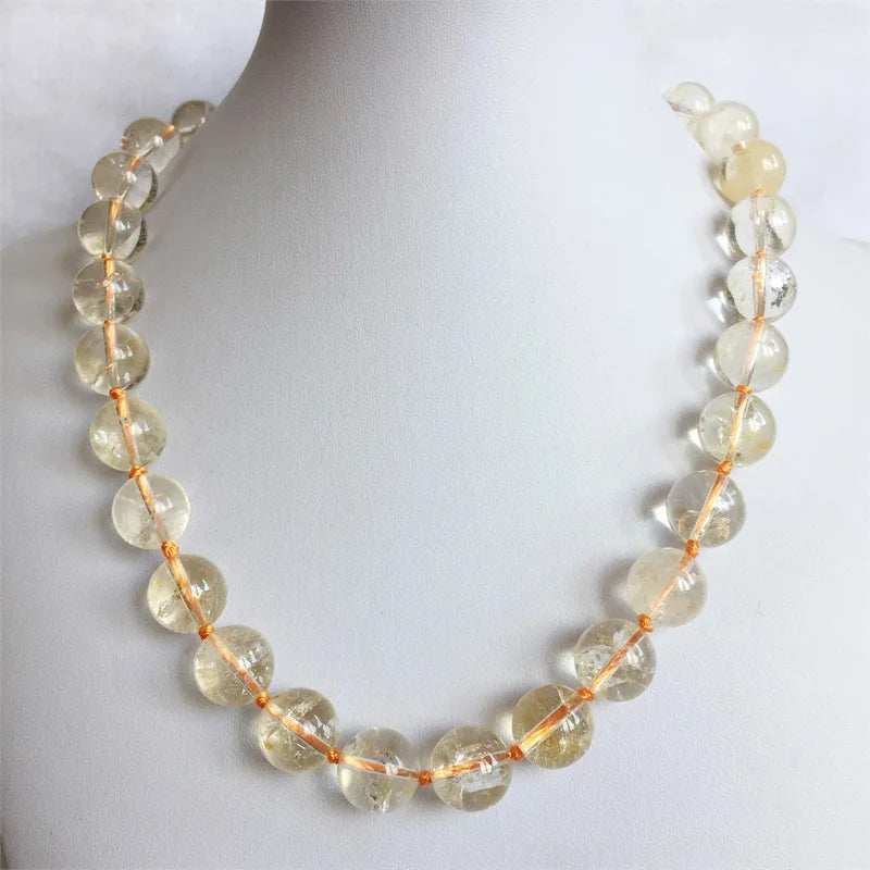 Citrine Beaded Chain Choker Necklace Vintage Natural Stone Jewelry