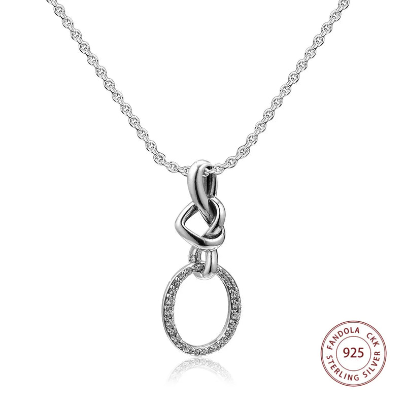 Sterling Silver Knot Heart Necklace Clear CZ Pendant for Women
