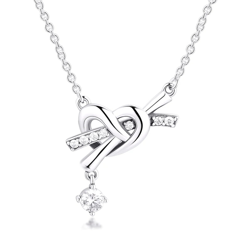 Knotted Heart Necklace 925 Sterling Silver DIY Chain Necklaces Party Gift