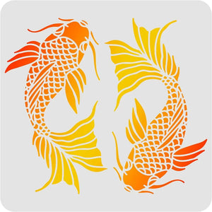 Koi Fish Stencil for Wood Wall Fabric - Square Carp Stencil for Painting Decor