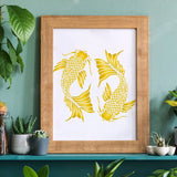 Koi Fish Stencil for Wood Wall Fabric - Square Carp Stencil for Painting Decor