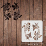 Koi Fish Stencil for Wood Wall Fabric - Square Carp Stencil for Painting Decor