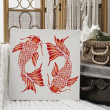 Koi Fish Stencil for Wood Wall Fabric - Square Carp Stencil for Painting Decor