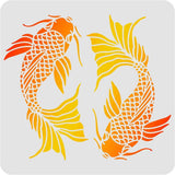 Koi Fish Stencil for Wood Wall Fabric - Square Carp Stencil for Painting Decor