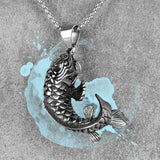 Koi Fish Animal Mens Long Necklace Pendant Chain Stainless Steel