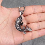 Koi Fish Animal Mens Long Necklace Pendant Chain Stainless Steel