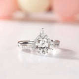 1.5CT Oval CZ Bridal Ring Sets Curved Wedding Band Stackable Rings