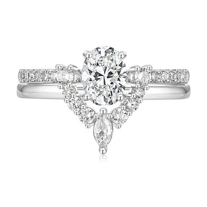 1.5CT Oval CZ Bridal Ring Sets Curved Wedding Band Stackable Rings