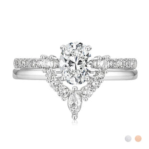 1.5CT Oval CZ Bridal Ring Sets Curved Wedding Band Stackable Rings
