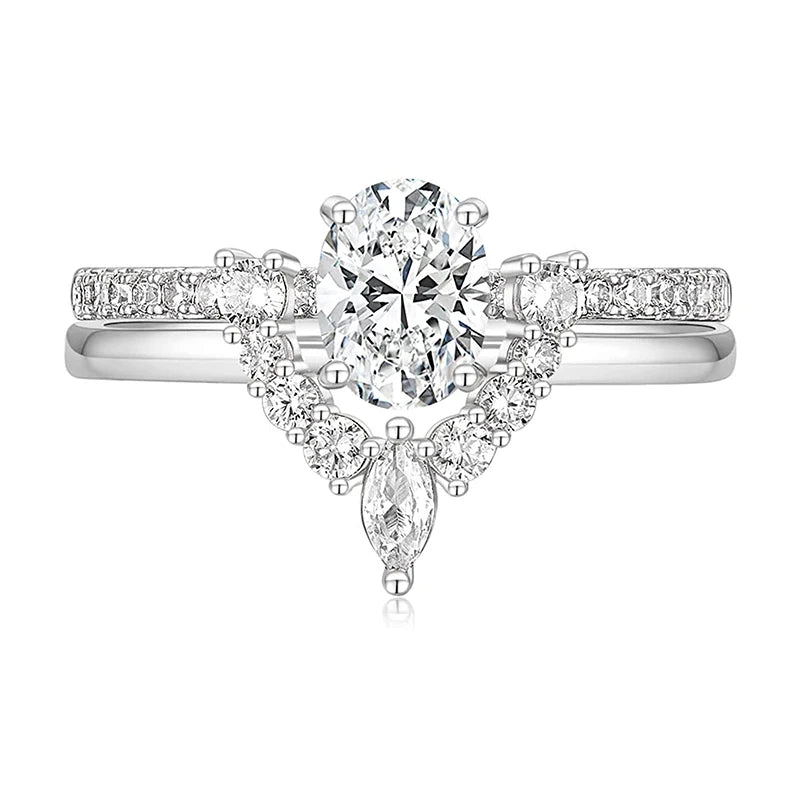 1.5CT Oval CZ Bridal Ring Sets Curved Wedding Band Stackable Rings