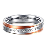 Two-tone Stainless Steel Double Ring with Zircon Wedding Ring