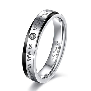 Two-tone Stainless Steel Double Ring with Zircon Wedding Ring