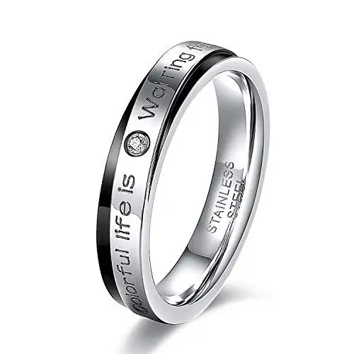 Two-tone Stainless Steel Double Ring with Zircon Wedding Ring