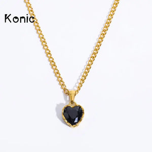 Konic Stainless Steel Heart Women Necklaces Y2K Vintage Heart Stone Jewelry