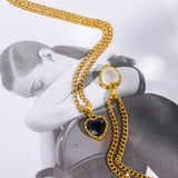 Konic Stainless Steel Heart Women Necklaces Y2K Vintage Heart Stone Jewelry