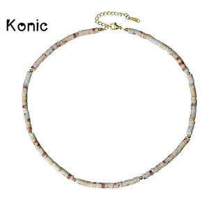 Konic y2k Women Necklace Colored Stone Beaded Pearl Streetwear Vintage Clavicle